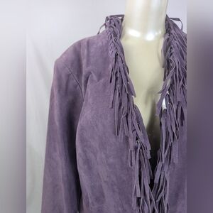 Dialogue Purple Leather Fringe Jacket Medium